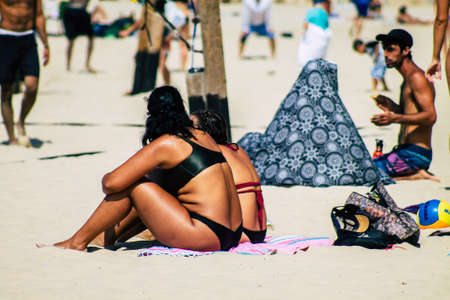 Tel Aviv Israel October 05, 2019 View of unknowns people having fun on the beach of Tel Aviv in the afternoonのeditorial素材