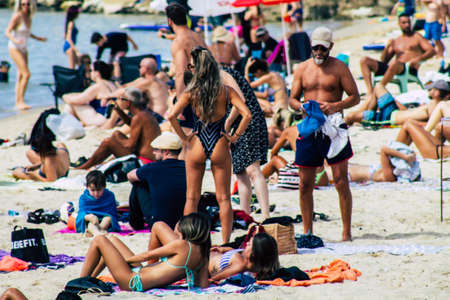 Tel Aviv Israel October 05, 2019 View of unknowns people having fun on the beach of Tel Aviv in the afternoonのeditorial素材