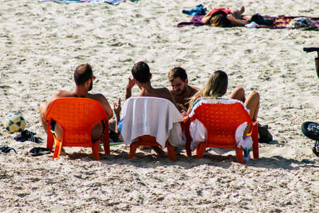 Tel Aviv Israel October 05, 2019 View of unknowns people having fun on the beach of Tel Aviv in the afternoonのeditorial素材