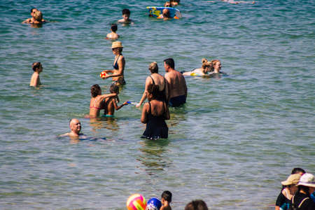 Tel Aviv Israel October 05, 2019 View of unknowns people having fun on the beach of Tel Aviv in the afternoonのeditorial素材