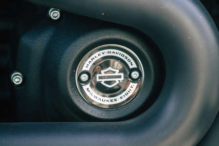 Limassol Cyprus June 10, 2020 Closeup of the mechanical part of a Harley Davidson motorbike parked in the streets of Limassol in Cyprus Islandのeditorial素材