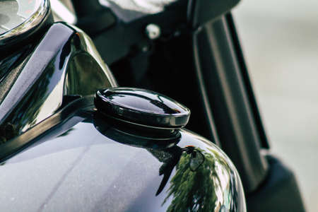 Limassol Cyprus June 10, 2020 Closeup of the mechanical part of a Harley Davidson motorbike parked in the streets of Limassol in Cyprus Islandのeditorial素材