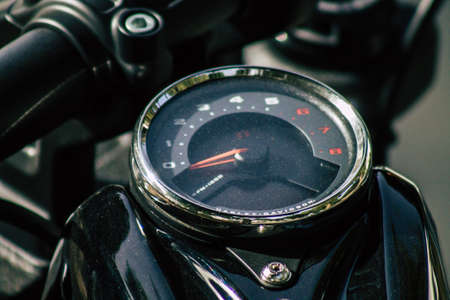 Limassol Cyprus June 10, 2020 Closeup of the mechanical part of a Harley Davidson motorbike parked in the streets of Limassol in Cyprus Islandのeditorial素材