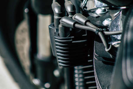 Limassol Cyprus June 10, 2020 Closeup of the mechanical part of a Harley Davidson motorbike parked in the streets of Limassol in Cyprus Islandのeditorial素材