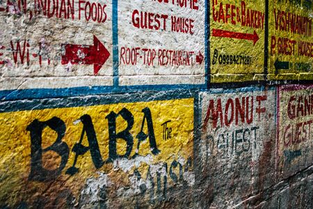 Varanasi India November 19, 2018 View of the narrow street in the old district of Varanasi in the...