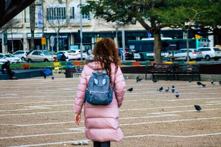 Tel Aviv Israel February 11, 2020 View of unidentified people walking in the streets of Tel Aviv in winterの写真素材