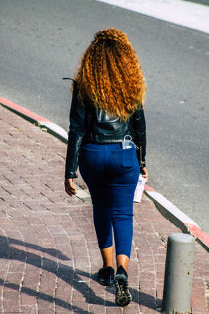 Tel Aviv Israel February 03, 2020 View of unidentified people walking in the streets of Tel Aviv in winterのeditorial素材