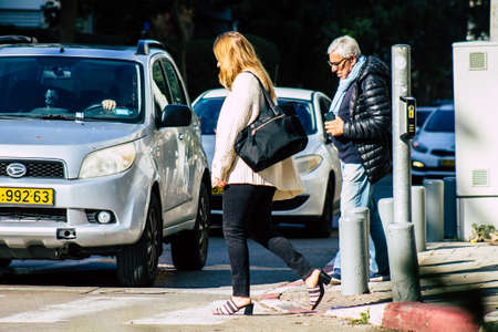 Tel Aviv Israel February 04, 2020 View of unidentified people walking in the streets of Tel Aviv in...