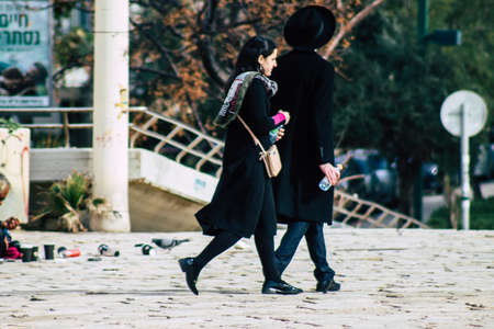 Tel Aviv Israel February 03, 2020 View of unidentified people walking in the streets of Tel Aviv in winterのeditorial素材