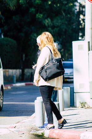 Tel Aviv Israel February 04, 2020 View of unidentified people walking in the streets of Tel Aviv in...