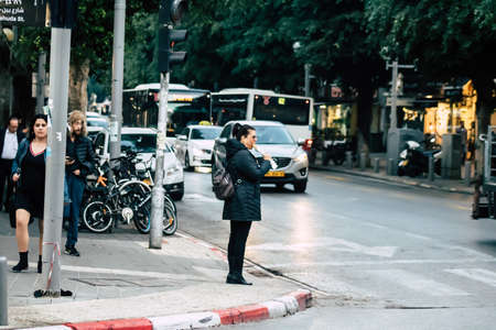 Tel Aviv Israel December 22, 2019 View of unidentified people walking in the streets of Tel Aviv in the afternoonのeditorial素材