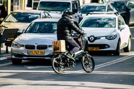 Tel Aviv Israel January 23, 2020 View of unidentified people walking in the streets of Tel Aviv in winterのeditorial素材