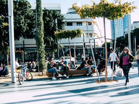 Tel Aviv Israel January 17, 2019 View of unknowns Israeli people walking in the streets of Tel Aviv in the afternoonの写真素材