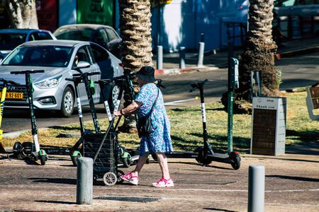 Tel Aviv Israel October 03, 2019 View of unknowns people walking in the streets of Tel Aviv in the...
