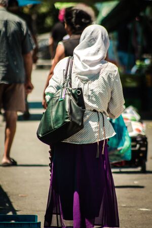Limassol Cyprus June 27, 2020 View of unidentified people shopping at the Limassol vegetable and fruits market in the morningの写真素材