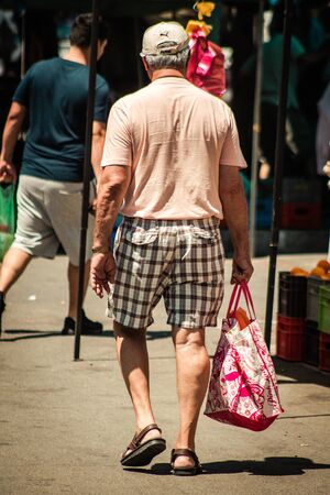 Limassol Cyprus June 27, 2020 View of unidentified people shopping at the Limassol vegetable and fruits market in the morningの写真素材