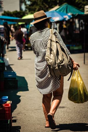 Limassol Cyprus June 27, 2020 View of unidentified people shopping at the Limassol vegetable and...