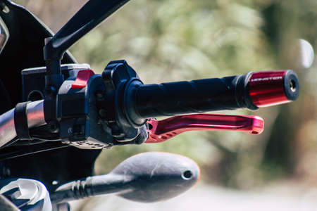Limassol Cyprus June 26, 2020 Closeup of a Ducati motorcycle parked in the streets of Limassol in Cyprus Islandのeditorial素材