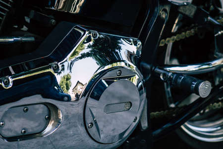 Limassol Cyprus June 26, 2020 Closeup of a Harley Davidson motorcycle parked in the streets of Limassol in Cyprus Islandのeditorial素材