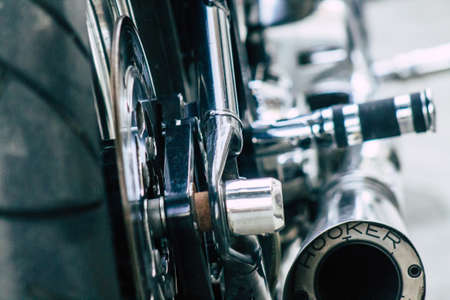 Limassol Cyprus June 26, 2020 Closeup of a Harley Davidson motorcycle parked in the streets of Limassol in Cyprus Islandのeditorial素材