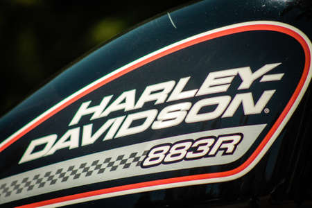 Limassol Cyprus June 27, 2020 Closeup of a Sportster 883R Harley Davidson motorcycle parked in the streets of Limassol in Cyprus Islandのeditorial素材