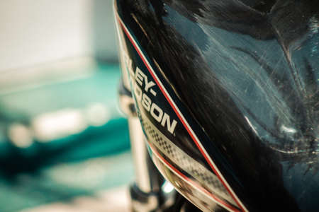 Limassol Cyprus June 27, 2020 Closeup of a Sportster 883R Harley Davidson motorcycle parked in the...