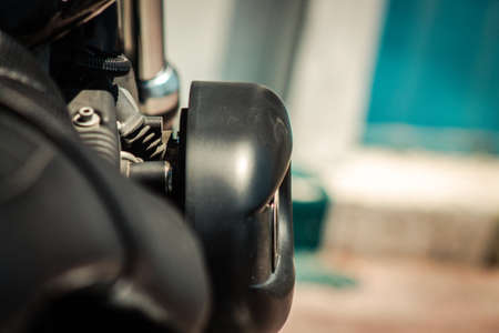Limassol Cyprus June 27, 2020 Closeup of a Sportster 883R Harley Davidson motorcycle parked in the...