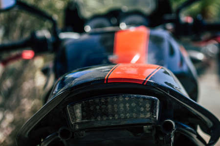Limassol Cyprus June 26, 2020 Closeup of a Ducati motorcycle parked in the streets of Limassol in Cyprus Islandのeditorial素材