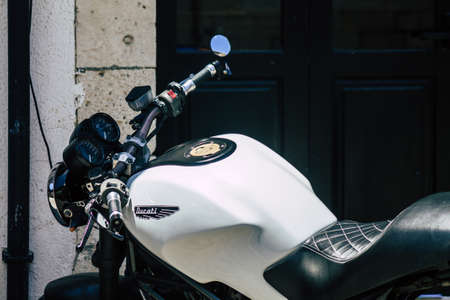 Limassol Cyprus June 23, 2020 Closeup of a Ducati Monster motorcycle parked in the streets of Limassol in Cyprus Islandのeditorial素材