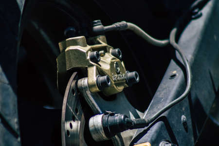 Limassol Cyprus June 23, 2020 Closeup of a Ducati Monster motorcycle parked in the streets of Limassol in Cyprus Islandのeditorial素材