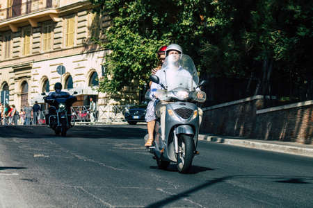 Rome Italy September 29, 2019 View of unknowns bikers rolling through the streets of Rome in the afternoonのeditorial素材