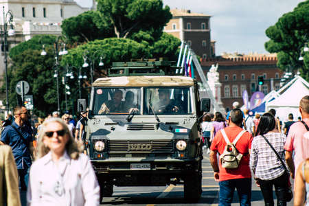 Rome Italy September 29, 2019 View of a Italian military car rolling through the streets of Rome in the morningのeditorial素材