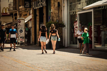 Nicosia Cyprus 04 July 2020 View of unidentified people walking in Ledra Street, the major shopping thoroughfare located in the old city of Nicosia, capital of Cyprusの写真素材
