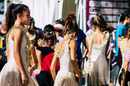 Rome Italy September 29, 2019 Celebrations of the 150th anniversary of the Italian gymnastics federation, public demonstration of young gymnasts in the streets of Rome near the Coliseumのeditorial素材