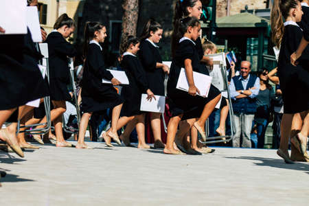 Rome Italy September 29, 2019 Celebrations of the 150th anniversary of the Italian gymnastics federation, public demonstration of young gymnasts in the streets of Rome near the Coliseumのeditorial素材