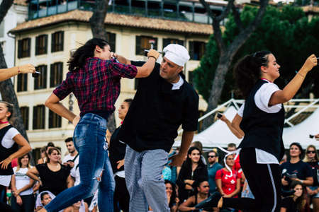 Rome Italy September 29, 2019 Celebrations of the 150th anniversary of the Italian gymnastics federation, public demonstration of young gymnasts in the streets of Rome near the Coliseumのeditorial素材