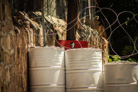 Nicosia Cyprus 04 July 2020 View of the Greek-Turkish border controlled by the United Nations Peacekeeping Force in the divided city of Nicosia, capital of Cyprusのeditorial素材