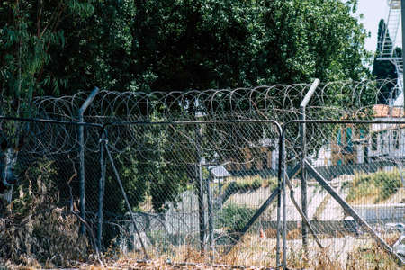 Nicosia Cyprus 04 July 2020 View of the Greek-Turkish buffer zone controlled by the United Nations Peacekeeping Force in the divided city of Nicosia, capital of Cyprusのeditorial素材