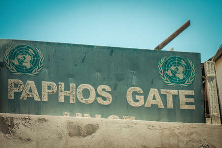 Nicosia Cyprus 04 July 2020 View of the Greek-Turkish border controlled by the United Nations Peacekeeping Force in the divided city of Nicosia, capital of Cyprusのeditorial素材