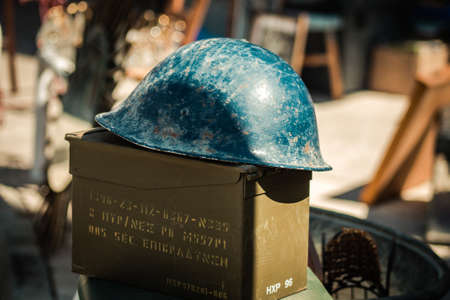 Nicosia Cyprus 04 July 2020 Closeup of old second hand items sold as decorative objects in a flea...