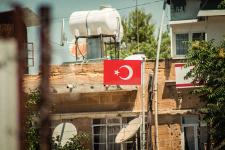 Nicosia Cyprus 04 July 2020 View of the Greek-Turkish buffer zone controlled by the United Nations Peacekeeping Force in the divided city of Nicosia, capital of Cyprusのeditorial素材