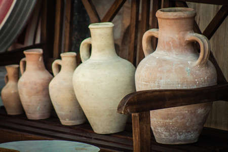 Nicosia Cyprus 04 July 2020 Closeup of old second hand items sold as decorative objects in a flea...