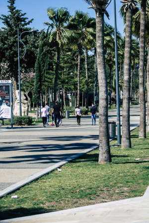Limassol Cyprus May 06, 2020 View of unidentified people walking at the promenade front the sea in Limassol during the coronavirus outbreakのeditorial素材