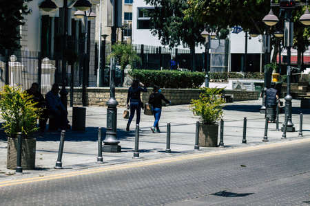 Limassol Cyprus May 06, 2020 View of unidentified people walking in the streets of Limassol in the afternoon during the coronavirus outbreakのeditorial素材