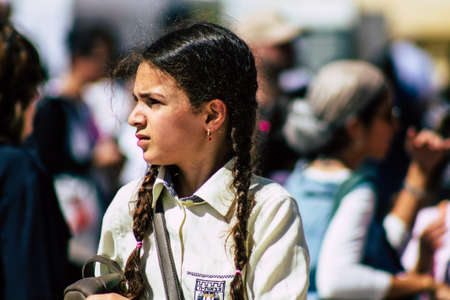 Jerusalem Israel October 06, 2019 View of unknowns Israeli young girls having fun front the Western wall in the Old city of Jerusalem in the afternoonのeditorial素材