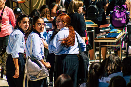 Jerusalem Israel October 06, 2019 View of unknowns Israeli young girls having fun front the Western wall in the Old city of Jerusalem in the afternoonのeditorial素材