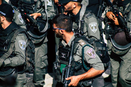 Jerusalem Israel October 6, 2019 View of the Israeli police patrolling in front of the western wall...