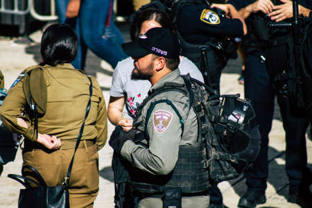 Jerusalem Israel October 6, 2019 View of the Israeli police patrolling in front of the western wall in the old city of Jerusalem in the afternoonのeditorial素材