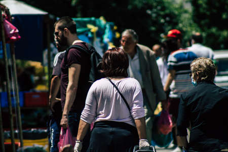 Limassol Cyprus May 09, 2020 View of an unidentified people without a face mask to protect...