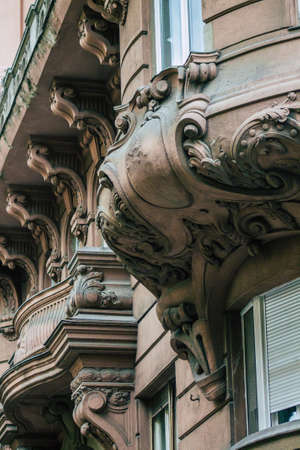 Budapest Hungary july 11, 2020 View of the gothic architecture of an ancient historical building in the downtown area of Budapest, capital of Hungary and the most populous city of Hungaryのeditorial素材